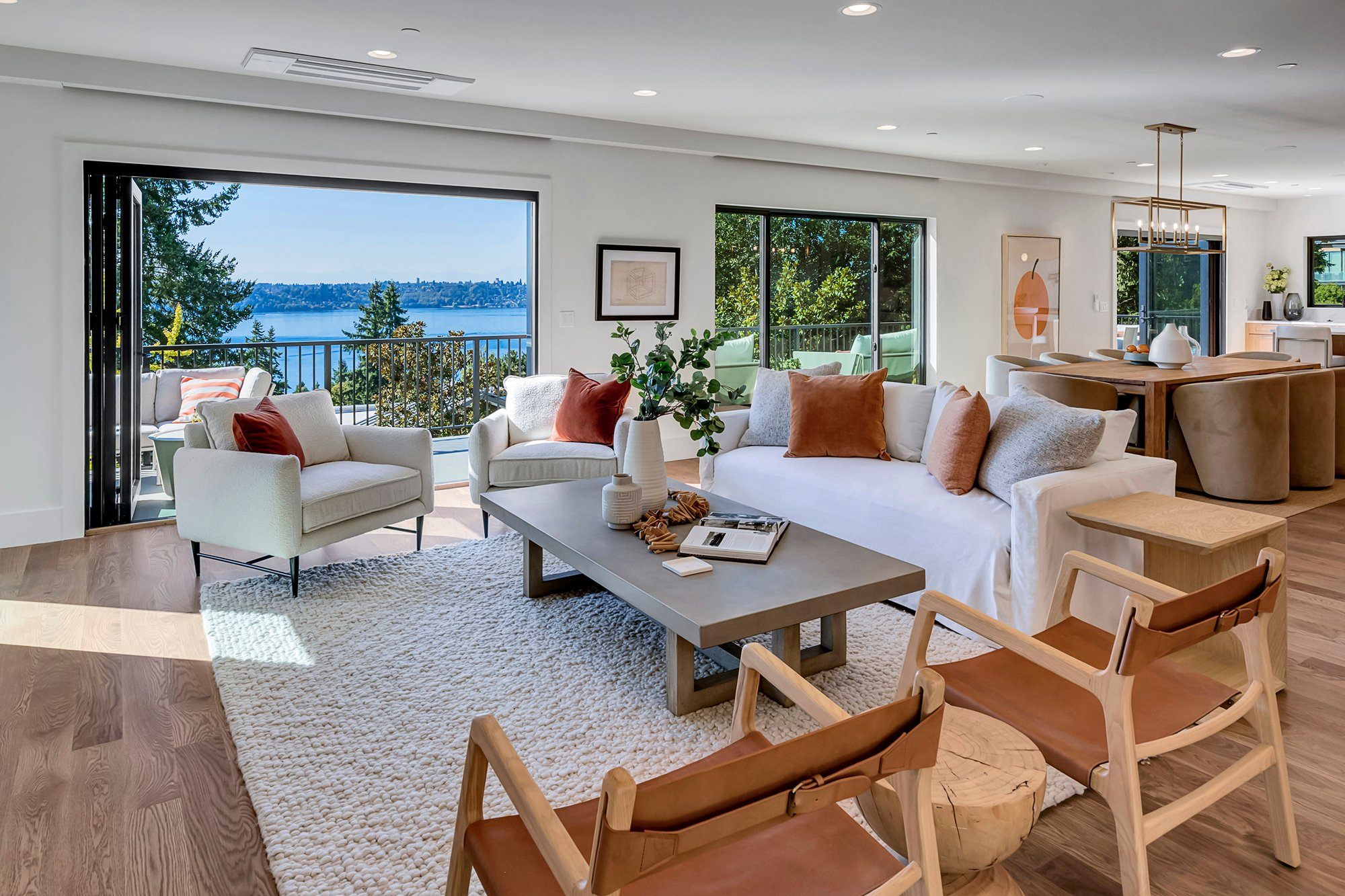 Open living room with fireplace