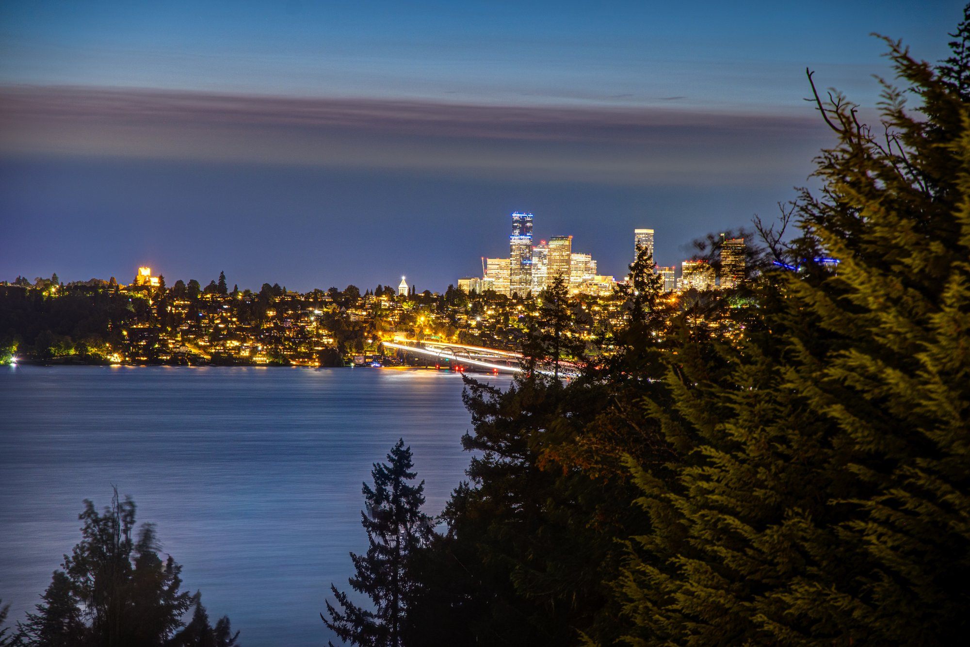 Seattle skyline view from Mercer Island at night